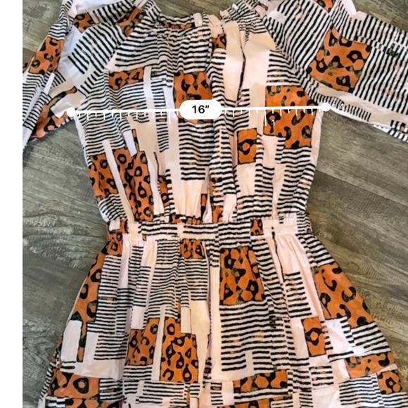 BURU Mini Dress Leopard Print‎ Long Sleeve Elastic Waist Pink Womens M Cotton - Picture 6 of 8